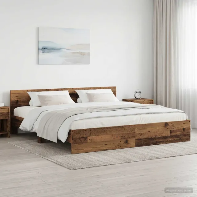 vidaXL Bedframe met Hoofdeinde Oud hout 200 x 200 cm Bewerkt hout Bruin