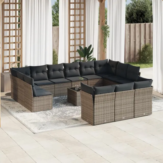 vidaXL 14-delige Loungeset met kussens poly rattan grijs, foto 2