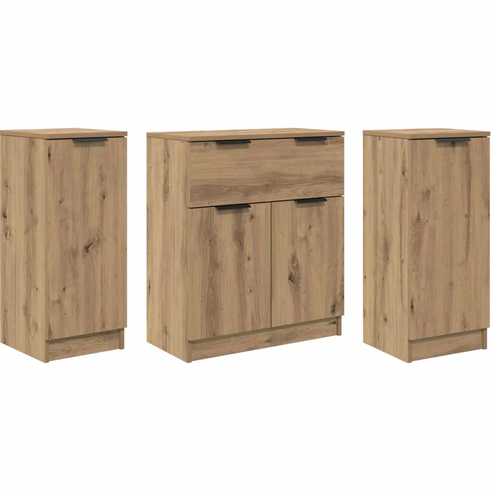 vidaXL Dressoir 3 st Artisan Eiken 120 x 30 x 70 cm Bewerkt hout, foto 3
