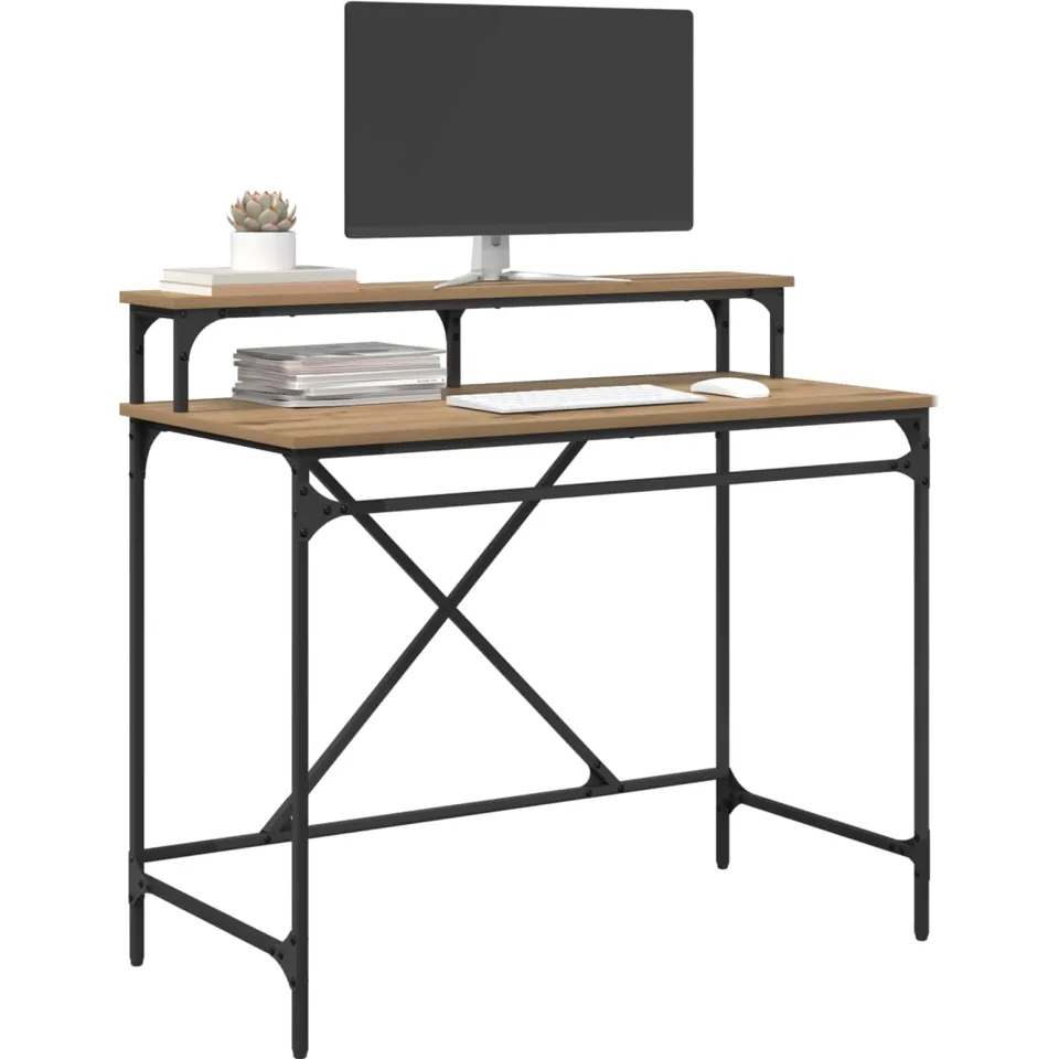 vidaXL Bureau Artisan Eiken 100 x 50 x 90 cm Bewerkt hout Bruin