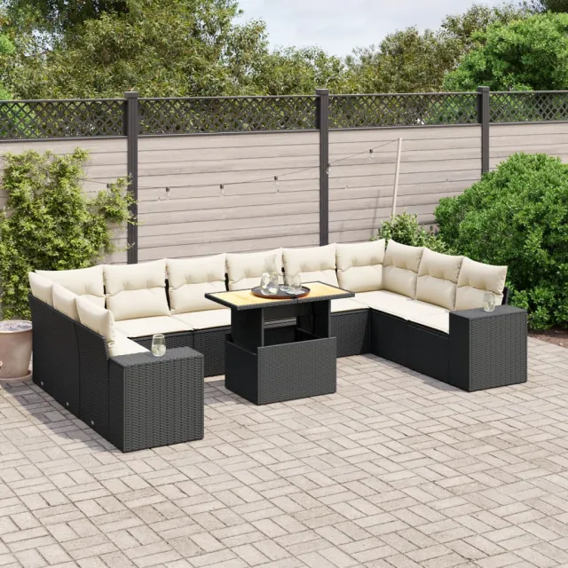 vidaXL 11-delige Loungeset met kussens poly rattan zwart, foto 2