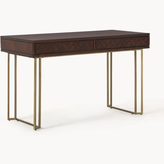 Westwing Collection Bureau Luca van mangohout met visgraat-patroon Goudkleurig