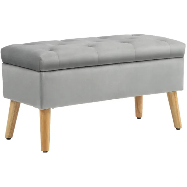 ZYLARO Bankje - Gestoffeerde Bank Met Opbergruimte - Stoffen Bekleding Met Fluweellook - Houten Poten - Voor Woonkamer, Slaapkamer En Hal - 80 x 35 x 42 cm - Grijs