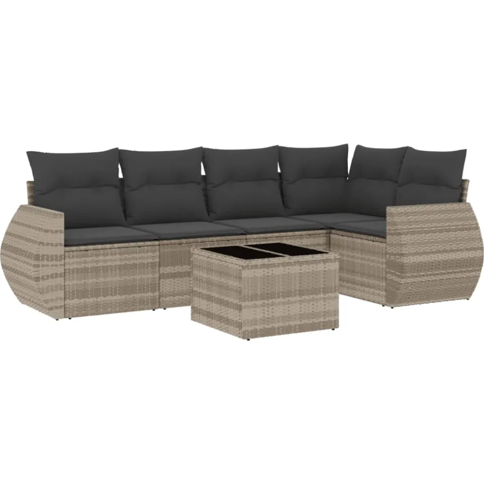 vidaXL 6-delige Loungeset met kussens poly rattan lichtgrijs grijs