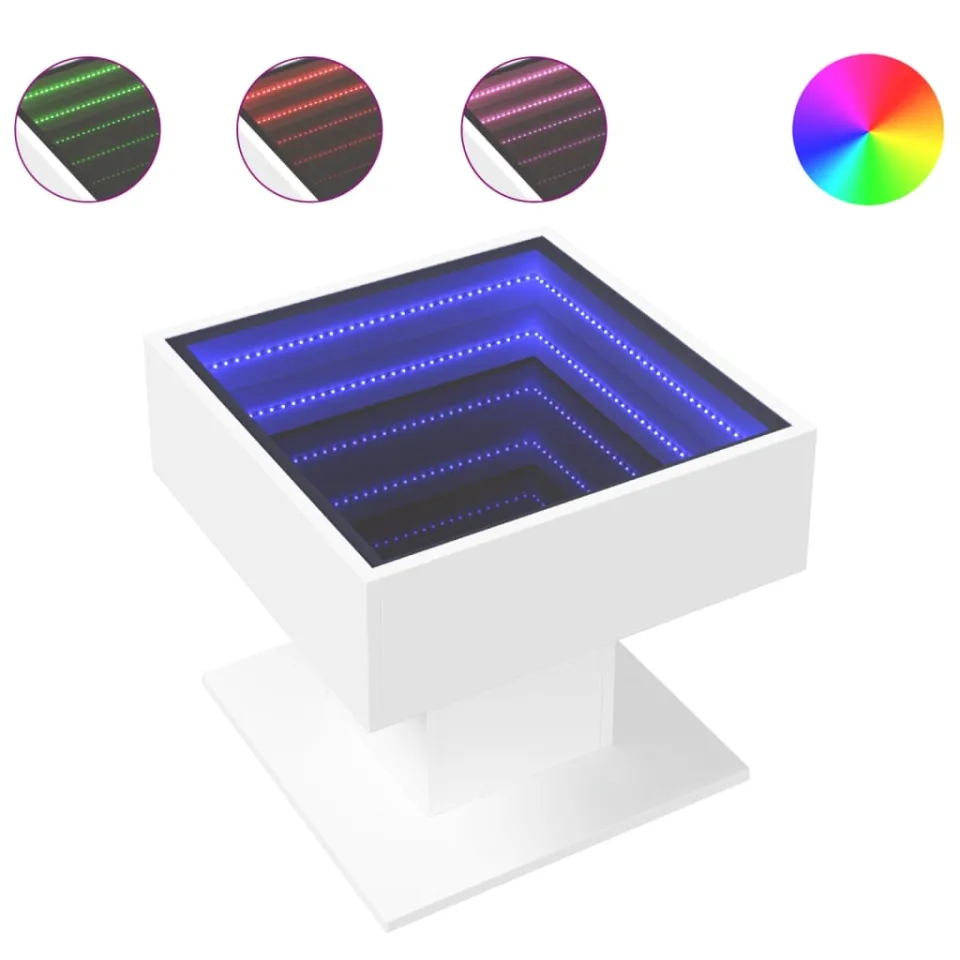 vidaXL Salontafel met LED 50x50x45 cm bewerkt hout wit, foto 4