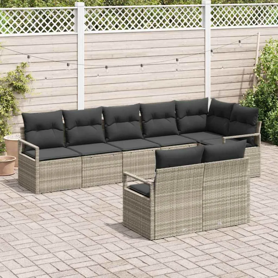 vidaXL Bankstel 8 st Lichtgrijs poly rattan, foto 3