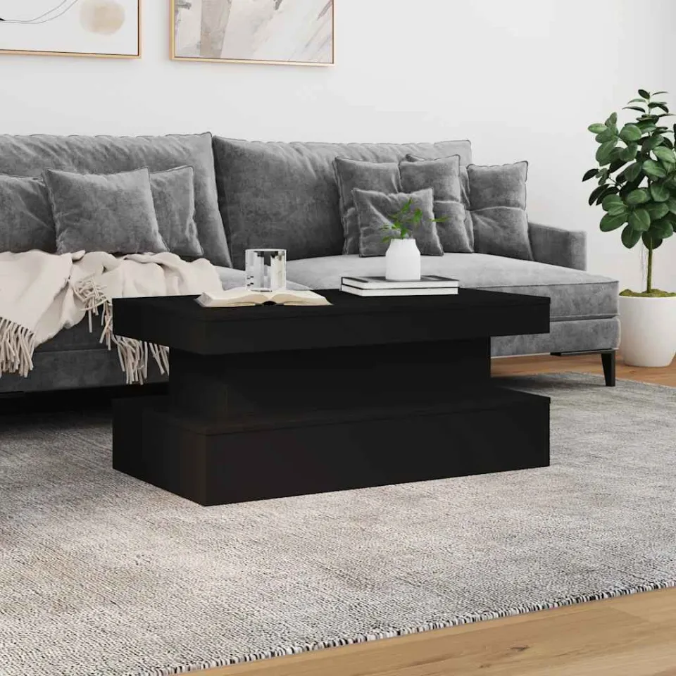vidaXL Salontafel met LED-verlichting 90x50x40 cm zwart, foto 2