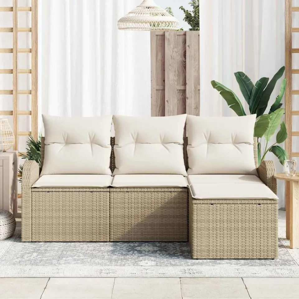vidaXL Tuin Sofa Set Beige poly rattan, foto 3