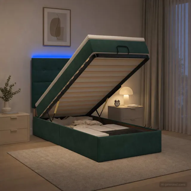 vidaXL Ottoman Bed met Matrassen en LED Donkergroen 100 x 200 cm