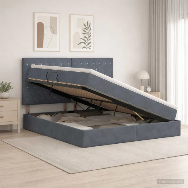 vidaXL Opslag bed met matras Donkergrijs 180 x 200 cm Fluweel