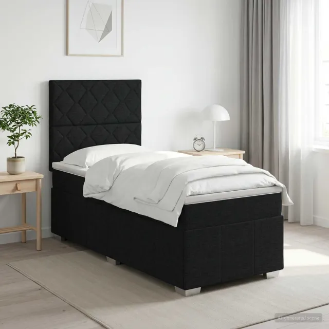 vidaXL Boxspringbed met matras met hoofdeinde Zwart 90 x 200 cm Stof