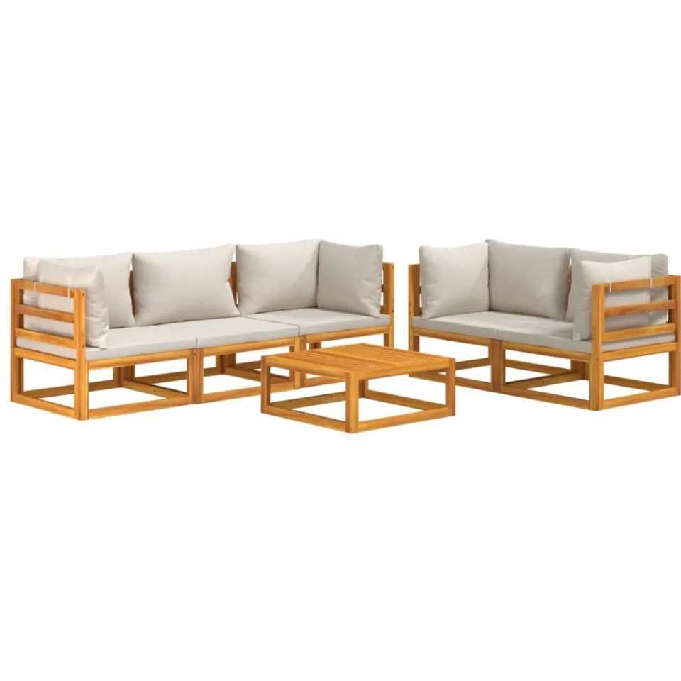vidaXL 6-delige Loungeset met lichtgrijze kussens massief hout Bruin
