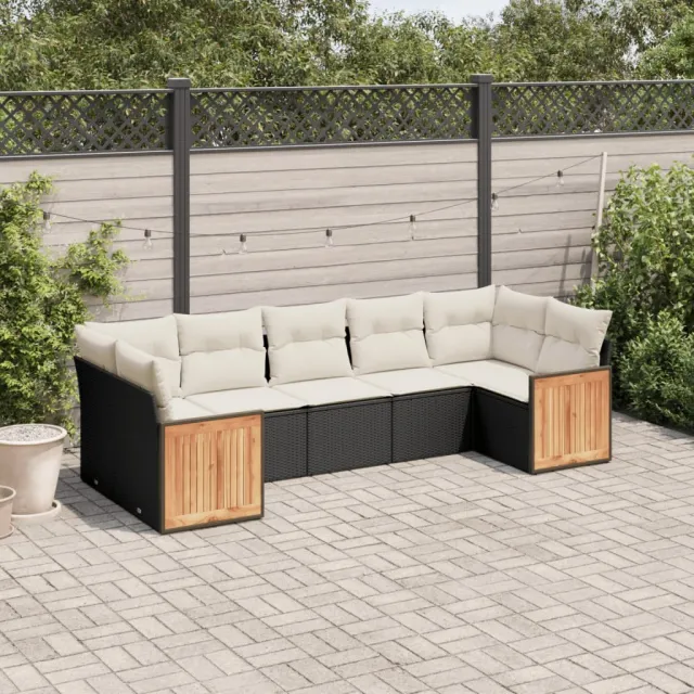 vidaXL 7-delige Loungeset met kussens poly rattan zwart, foto 2