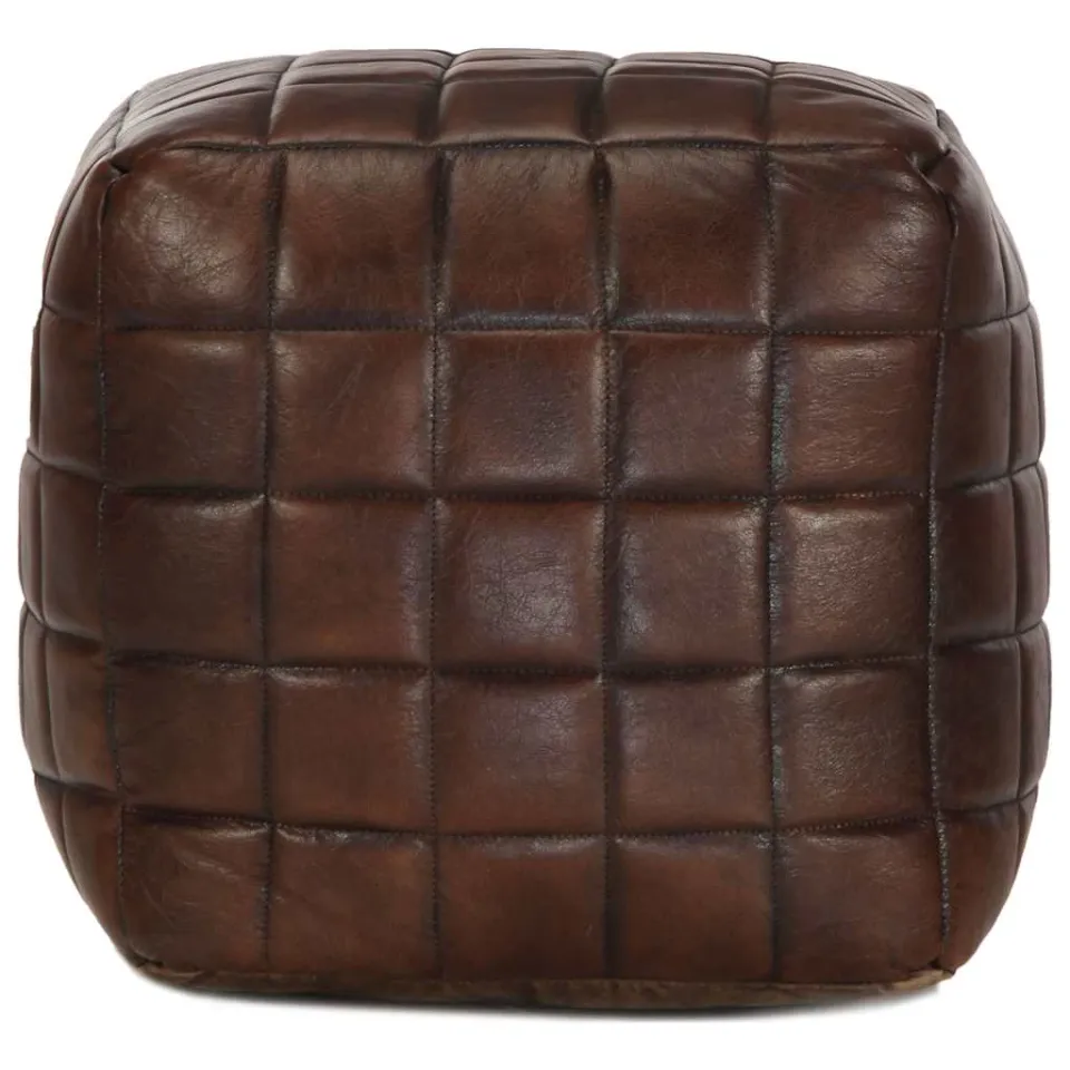vidaXL Poef 40x40x40 cm echt geitenleer donkerbruin bruin