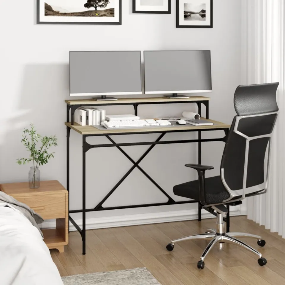 vidaXL Bureau 100x50x90 cm bewerkt hout en ijzer sonoma eikenkleur, foto 3