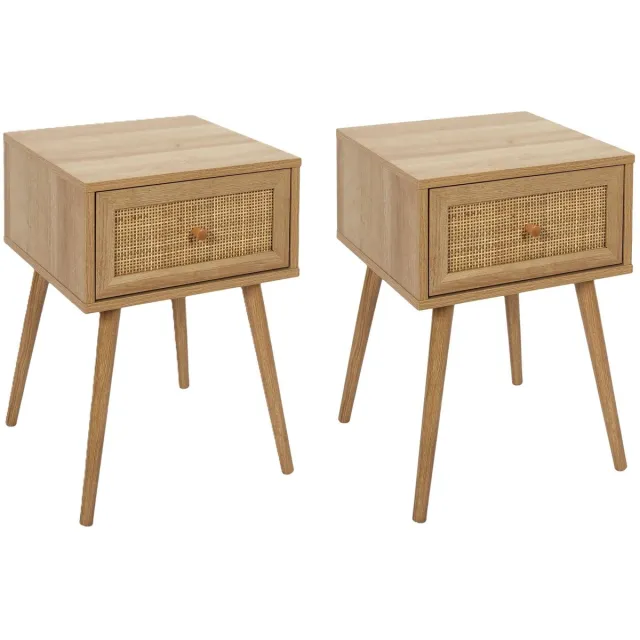 HOME DECO FACTORY Nachtkastje Classico - 2x - 1 lade - lichtbruin - dennenhout - 39 x 39 x 55 cm