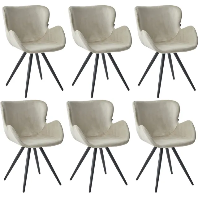 Colenis Anabella Eetkamerstoel - Set Van 6 - Beige - Velvet - Industrieel - Met armleuning
