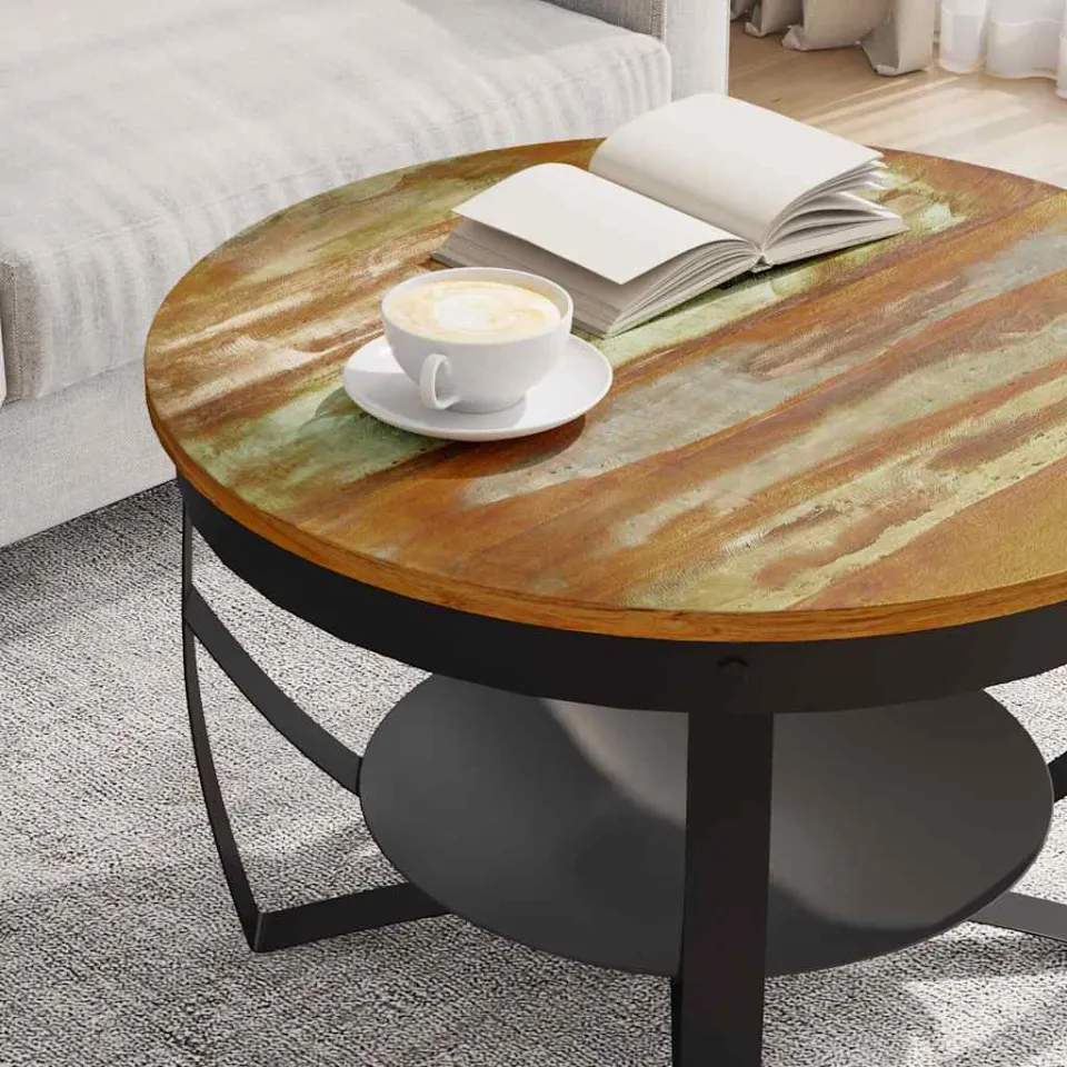 vidaXL Salontafel Ø 68x43 cm massief gerecycled hout bruin, foto 4