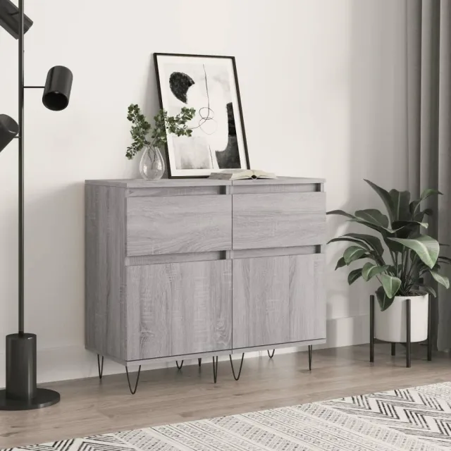 vidaXL Dressoirs 2 st 40x35x70 cm bewerkt hout grijs sonoma, foto 2