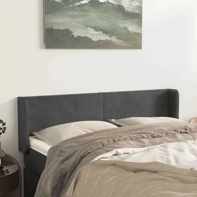 vidaXL Hoofdbord met randen 147x16x78/88 cm fluweel donkergrijs grijs