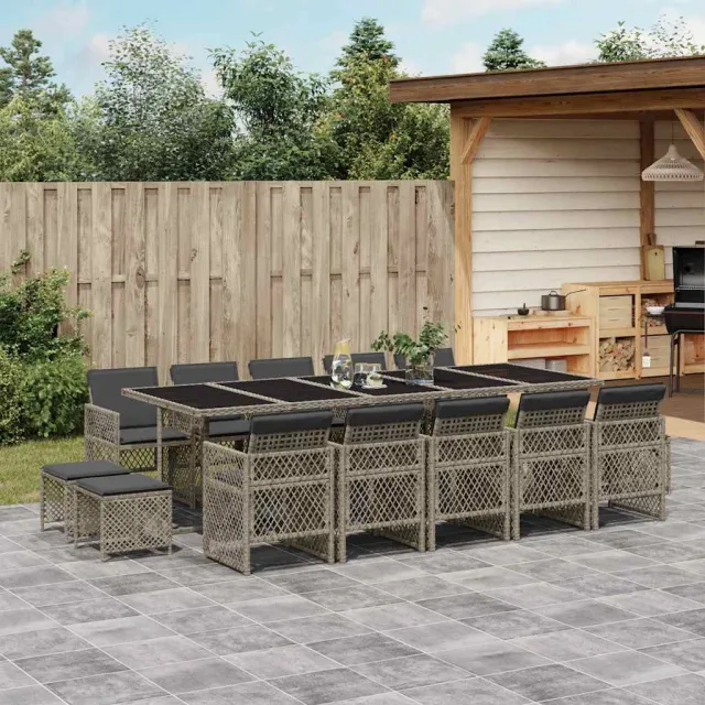 vidaXL 15-delige Tuinset met kussens poly rattan grijs, foto 2