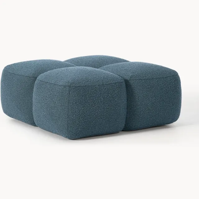 Westwing Collection Bouclé poef Tayla Blauw