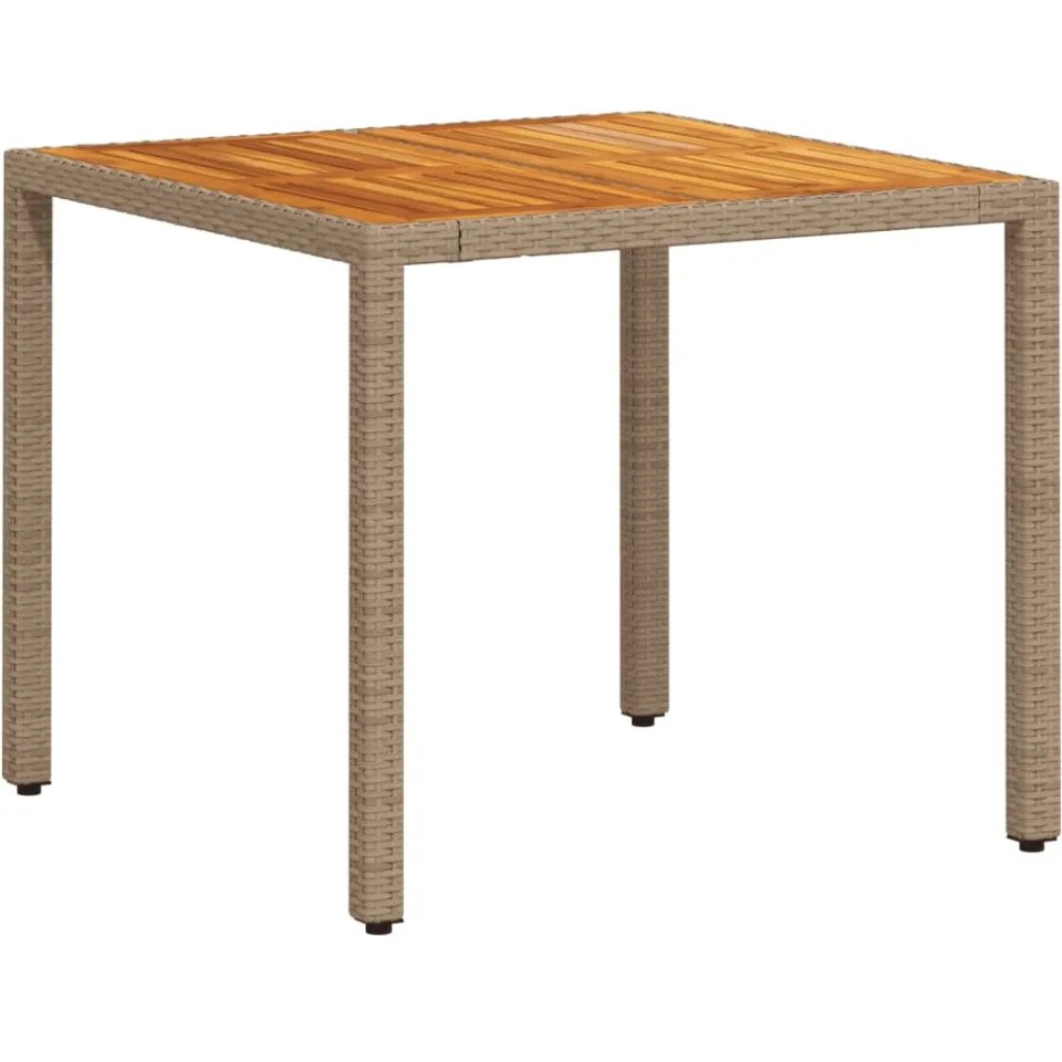 vidaXL Tuintafel 90x90x75 cm poly rattan en acaciahout beige