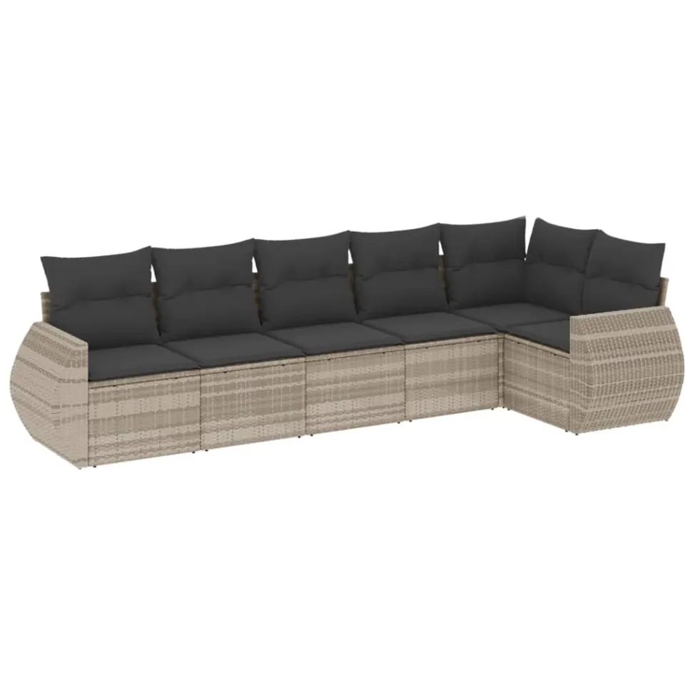 vidaXL 6-delige Loungeset met kussens poly rattan lichtgrijs grijs, foto 3