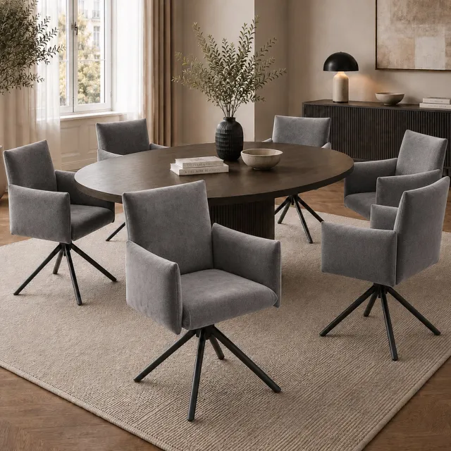 Maisentiel Eetkamerstoel set van 2 - 60 x 60 x 88 cm - 360° draaibaar - velvet - grijs