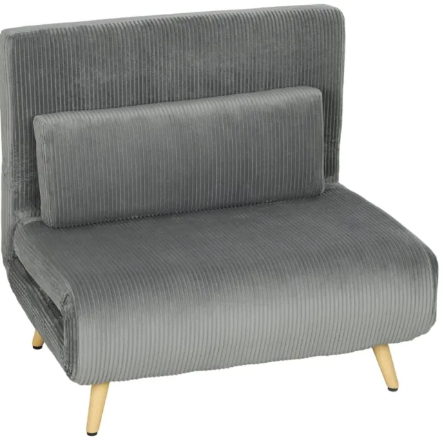 REDOM Fauteuil 3-in-1 - Verstelbare rugleuning met klik-klak mechanisme - Opklapbaar slaapbed - Cord bekleding - Woonkamer en logeerkamer - Metaal en hout - Donker grijs - 90 x 75 x 84 cm