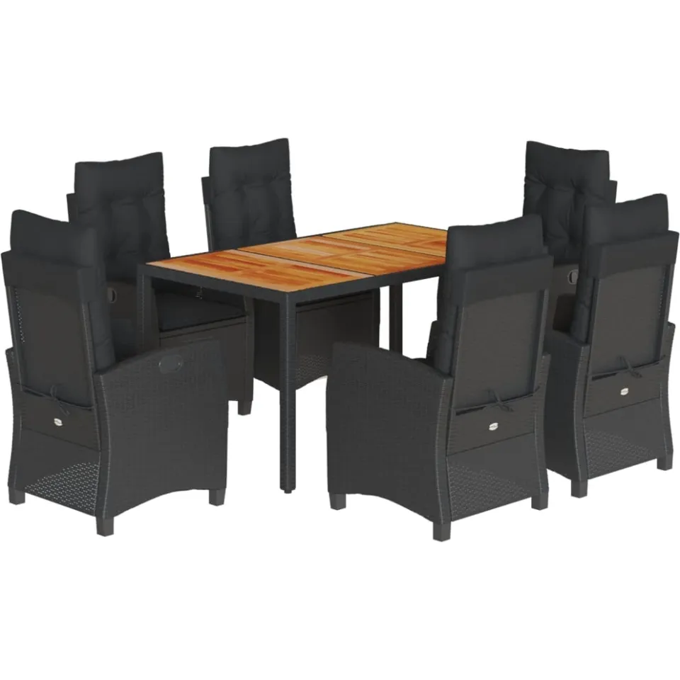 vidaXL 7-delige Tuinset met kussens poly rattan zwart