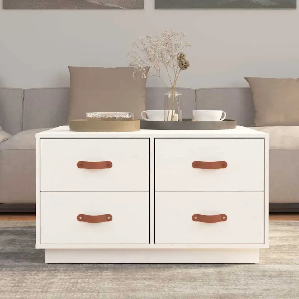 vidaXL Salontafel 80x80x45 cm massief grenenhout wit, foto 3