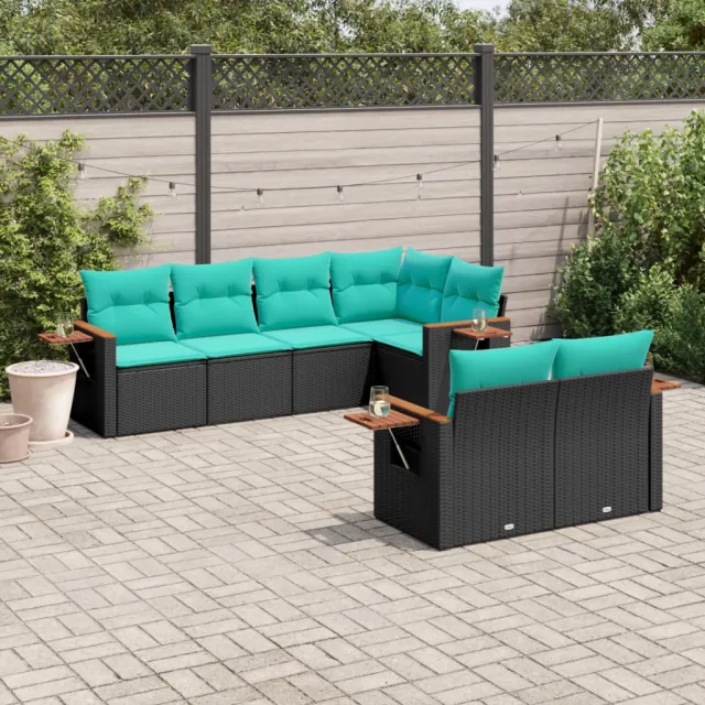 vidaXL 7-delige Loungeset met kussens poly rattan zwart, foto 2