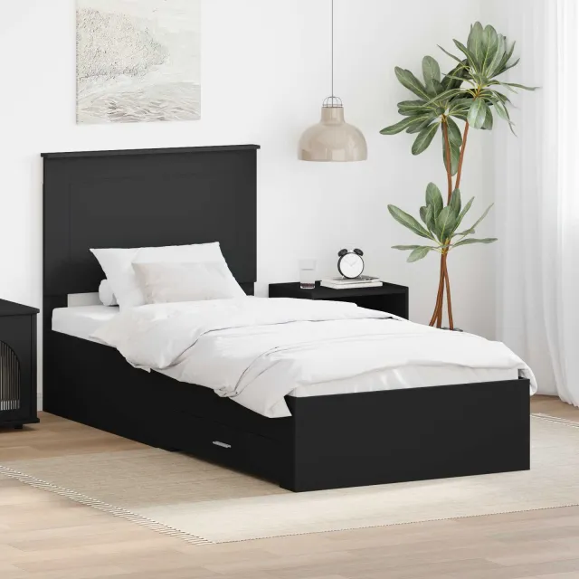 vidaXL Bedframe Zwart en Zilver 100 x 200 cm Bewerkt hout