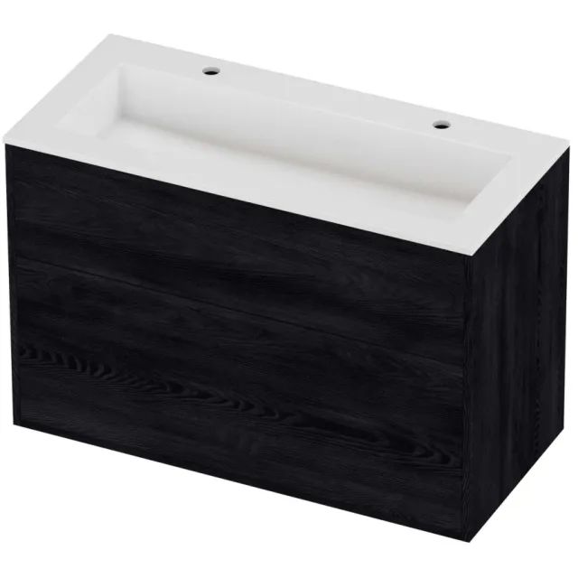Proline Aristo Badmeubelset Polystone Elegant 2 Gaten 100x46x67 cm Glans Wit Black Oak Eiken
