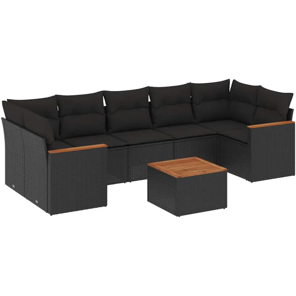 vidaXL 8-delige Loungeset met kussens poly rattan zwart