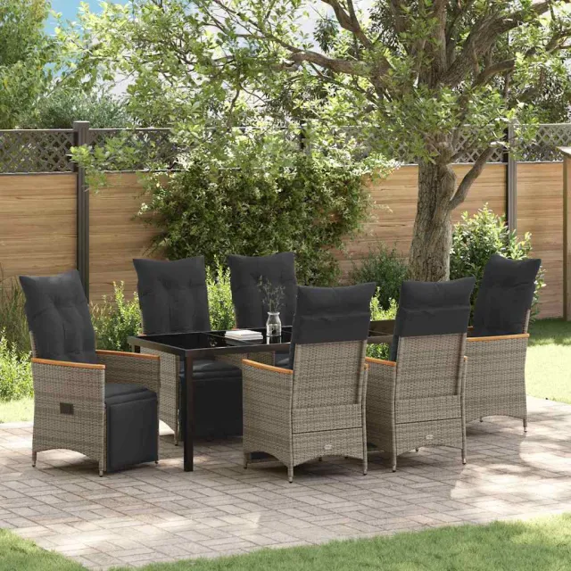 vidaXL Tuin eettafelset 7 st Grijs poly rattan