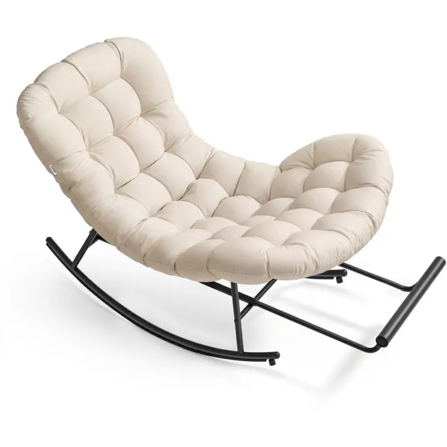 Klarven Relaxfauteuil Beige - Schommelende Relaxfauteuil - Schommelstoel - Rocking Chair - Uittrekbare Voetsteun, Afneembaar Kussen - Tot 136 kg Belastbaar