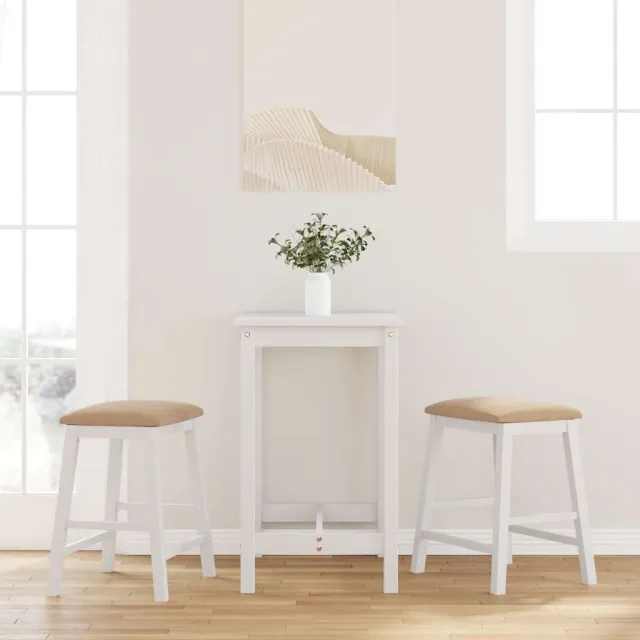 vidaXL Barstoelen met kussens 2 st massief hout rubber wit Bruin