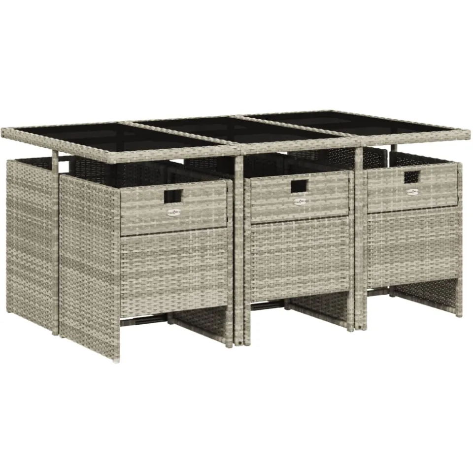 vidaXL 7-delige Tuinset met kussens poly rattan grijs