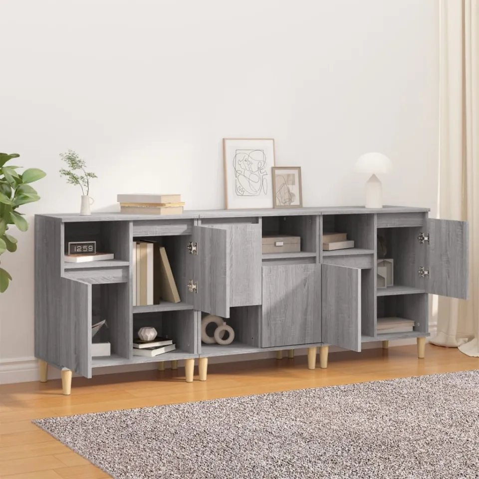 vidaXL Dressoirs 3 st 60x35x70 cm bewerkt hout grijs sonoma eikenkleur, foto 2
