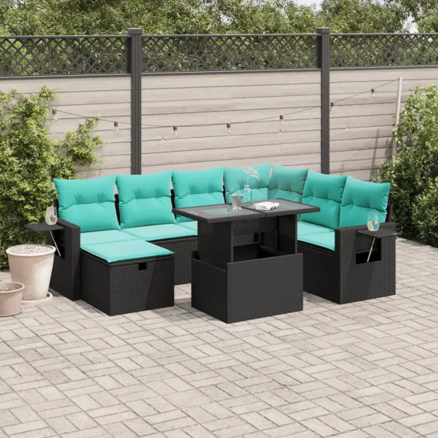 vidaXL 8-delige tuinbankset met kussens, zwart polyrotan, foto 2