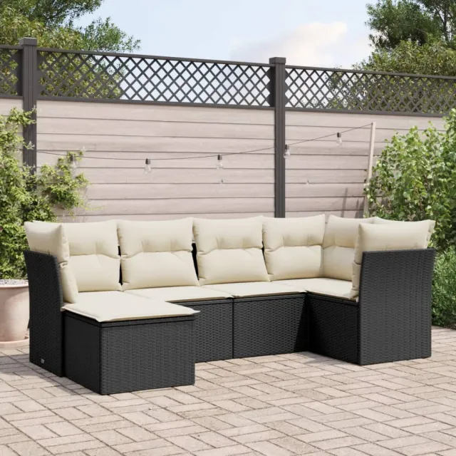 vidaXL 6-delige Loungeset met kussens poly rattan zwart, foto 2