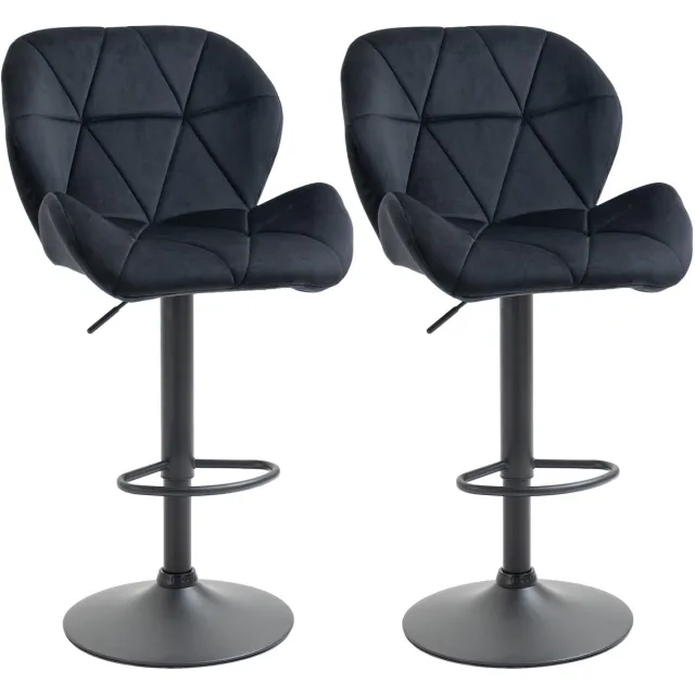 Clruro Barkruk Set van 2 - 51,5 x 57,5 x 93-114,5 cm - 360° Draaibaar - Fluweel Touch - Zwart