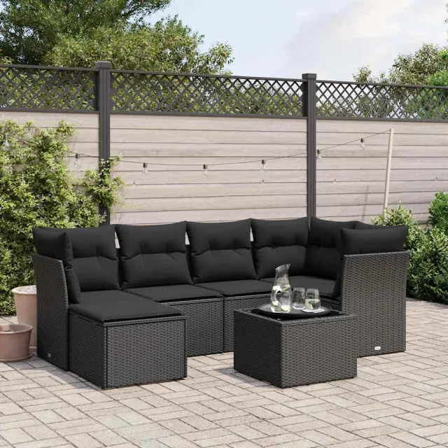 vidaXL 7-delige Loungeset met kussens poly rattan zwart, foto 2