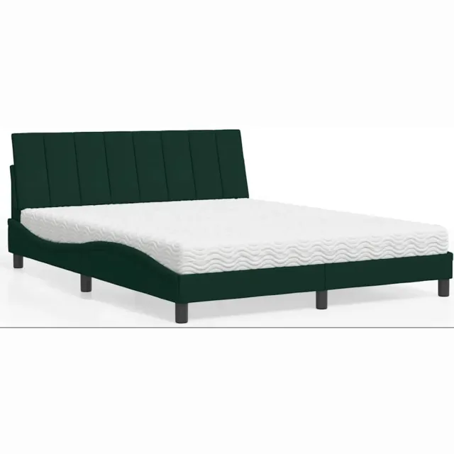 vidaXL Bed met matras "Hanko" fluweel donkergroen 160x200 cm