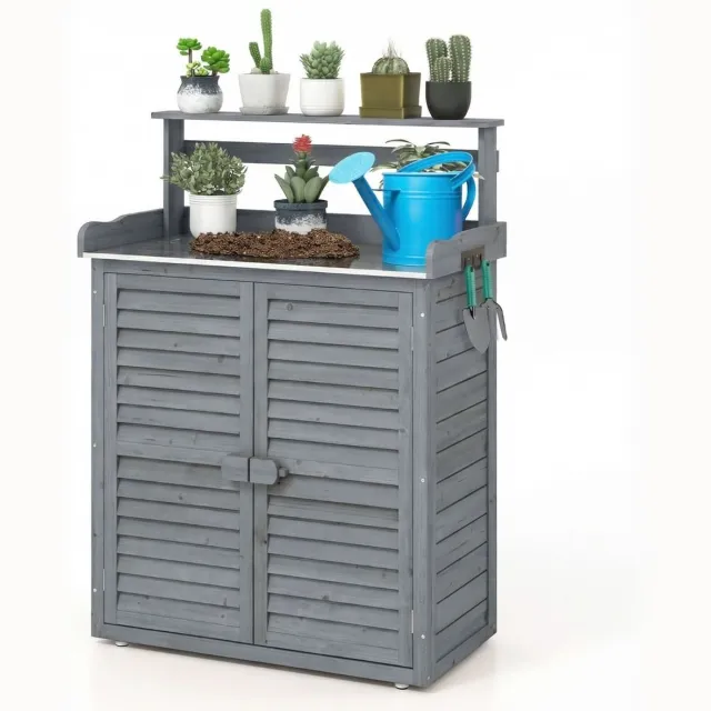 GranMaison Oppottafel – Hout – Buiten – Tuinkast – Werktafel – Opbergkast – Weerbestendig – Grijs