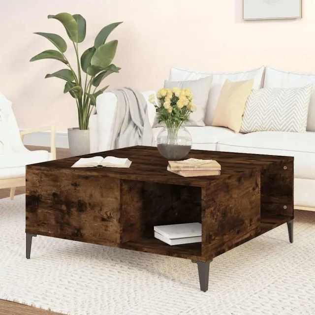 vidaXL Salontafel 80x80x36,5 cm bewerkt hout gerookt eikenkleurig, foto 2