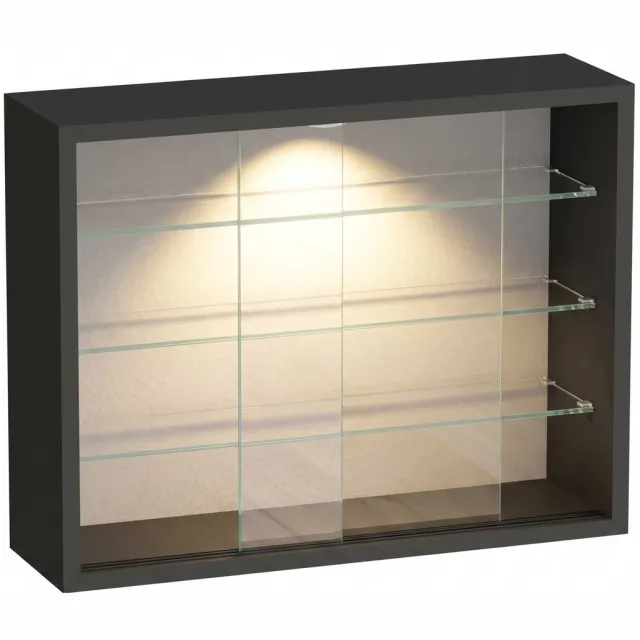 VDD Home – Vitrinekast – Vitrinekast met glas – Vitrinekast met led verlichting – Vitrinekastje - 50 x 12 x 40 cm - Zwart Zwart LED