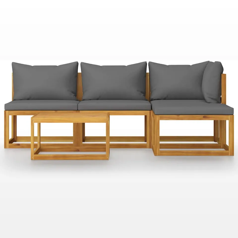 vidaXL 5-delige Loungeset met kussens massief acaciahout grijs, foto 3